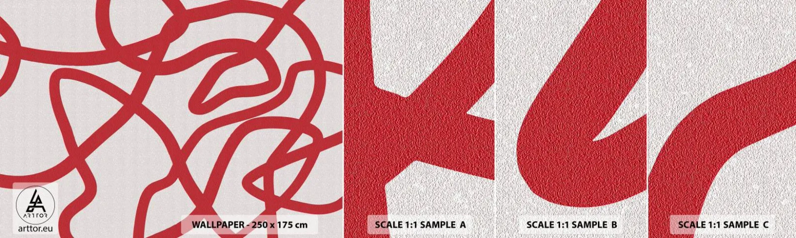 Fotobehang Monster Zelfklevend Deluxe Sticker - Rood op wit - Minimalisme, Deel, Lijnen - 100x30 cm