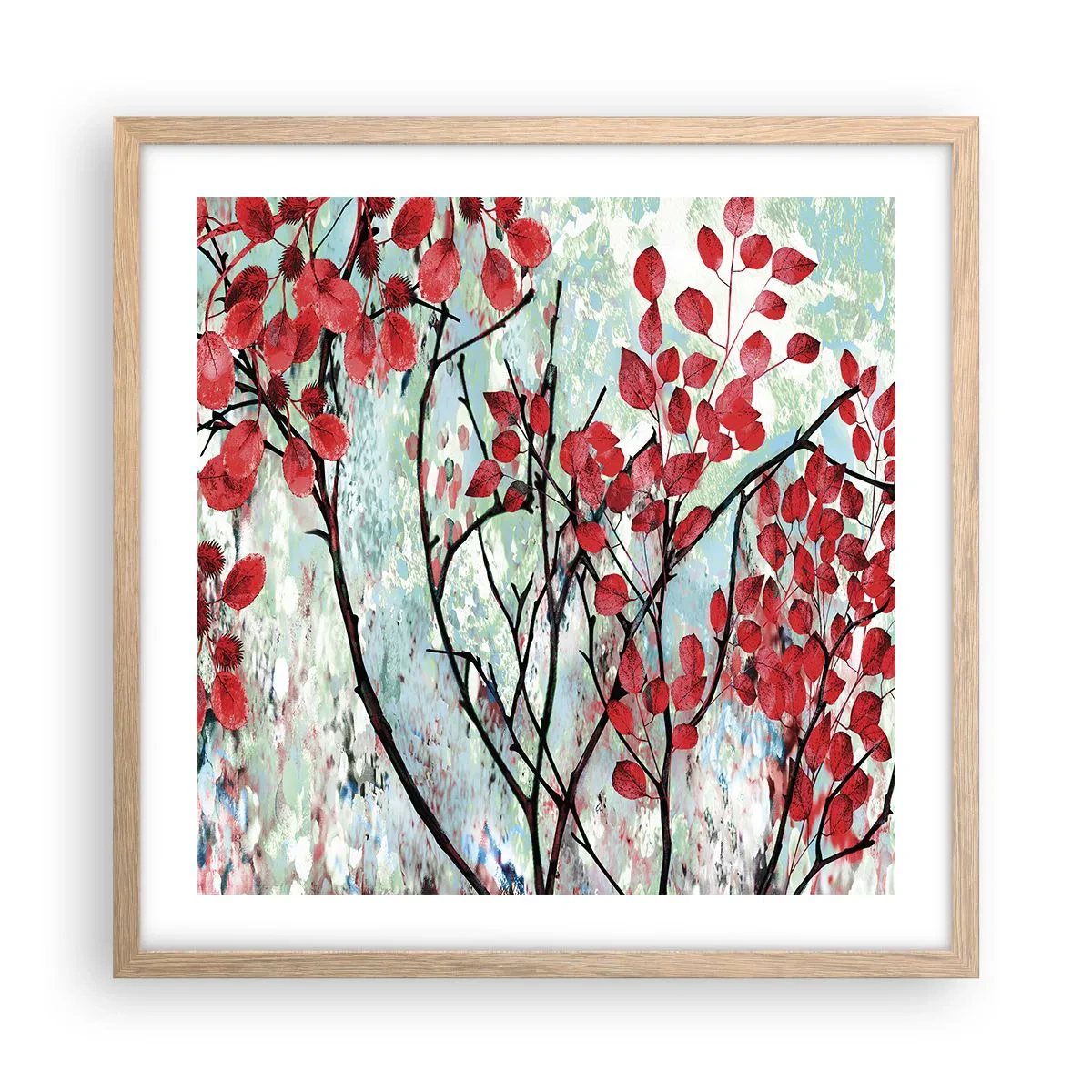Een poster in een licht eiken lijst - Boom in scharlaken - 50x50 cm