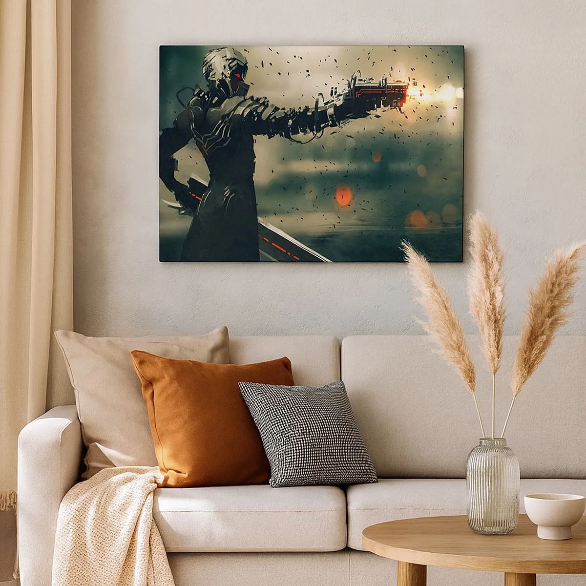 Schilderen op canvas - Cybernetische krijger met futuristische wapens - 70x50cm - Dodelijke wapens - Je eigen Terminator - Moderne wanddecoratie voor woonkamer en slaapkamer ARTTOR