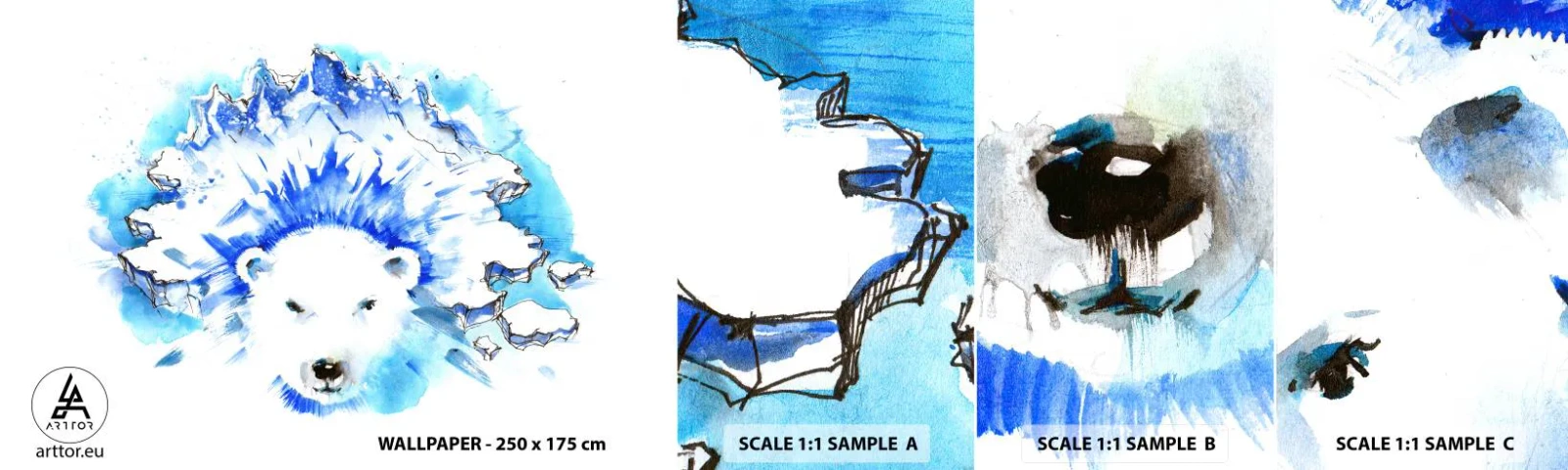 Fotobehang Staaltje Standard Eco - De koning van het Noordpoolgebied in een ijskroon - Abstractie, Ijsbeer, Antarctica - 100x30 cm
