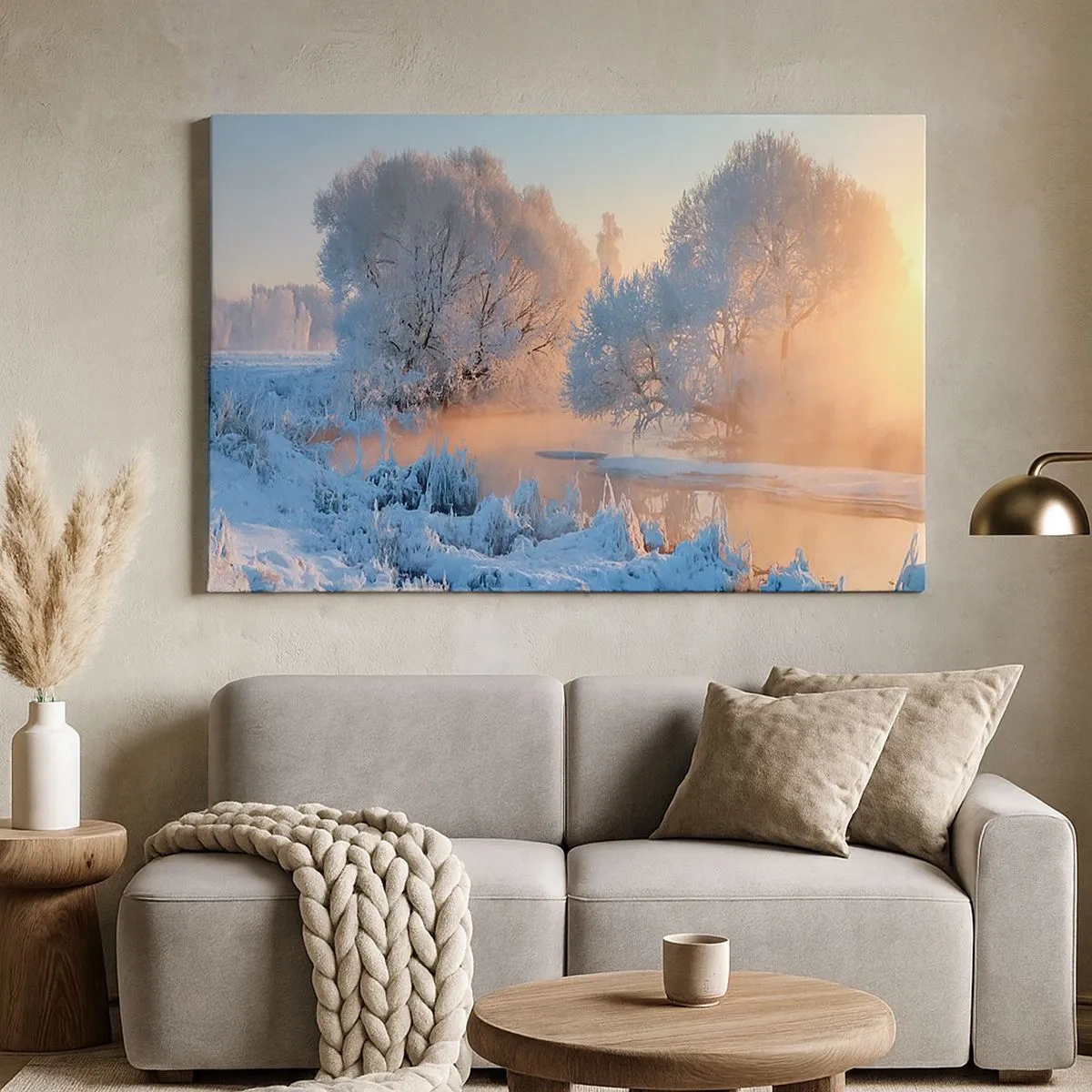 Schilderen op canvas - Winterlandschap met besneeuwde bomen en een zonsondergang - 70x50cm - Alles in het kristal schijnt in de zon - Moderne wanddecoratie voor woonkamer en slaapkamer ARTTOR