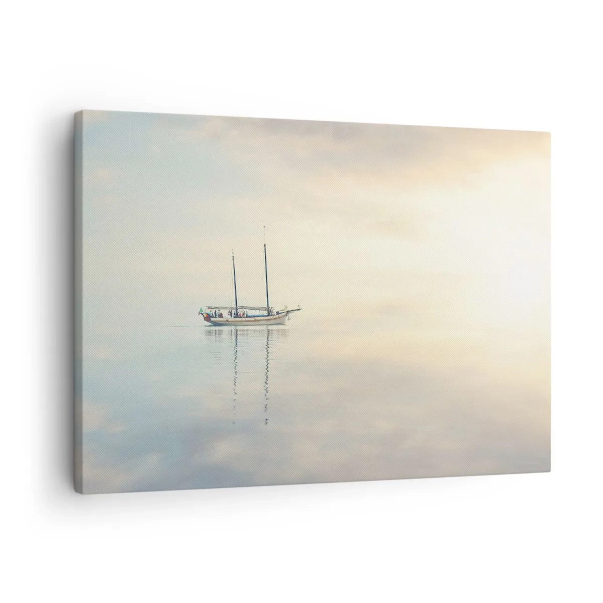Schilderen op canvas - Een boot op een kalme zee in een zacht licht - 70x50cm - In een zee van stilte - Moderne wanddecoratie voor woonkamer en slaapkamer ARTTOR