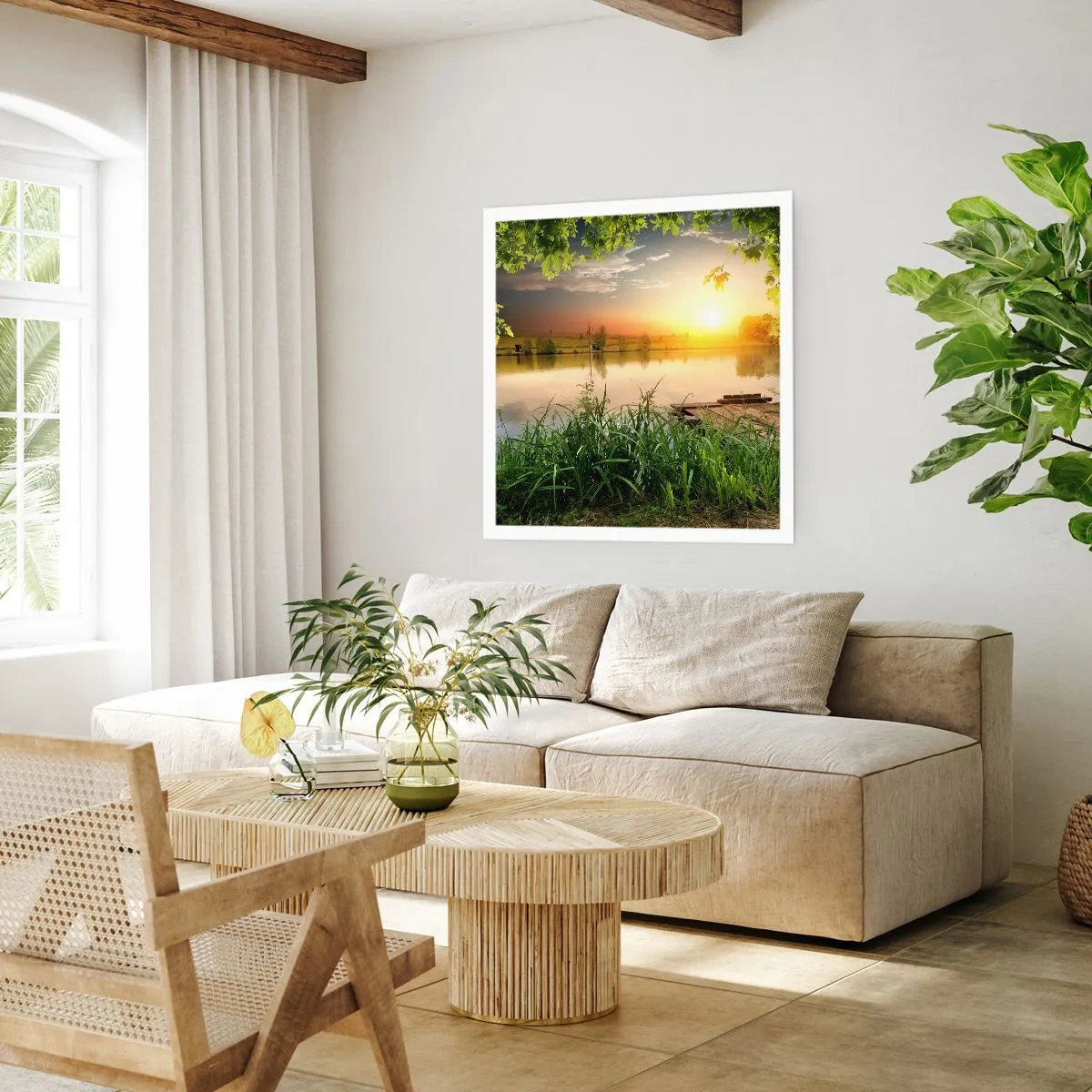 Poster - Landschap in een groen kader - 60x60 cm
