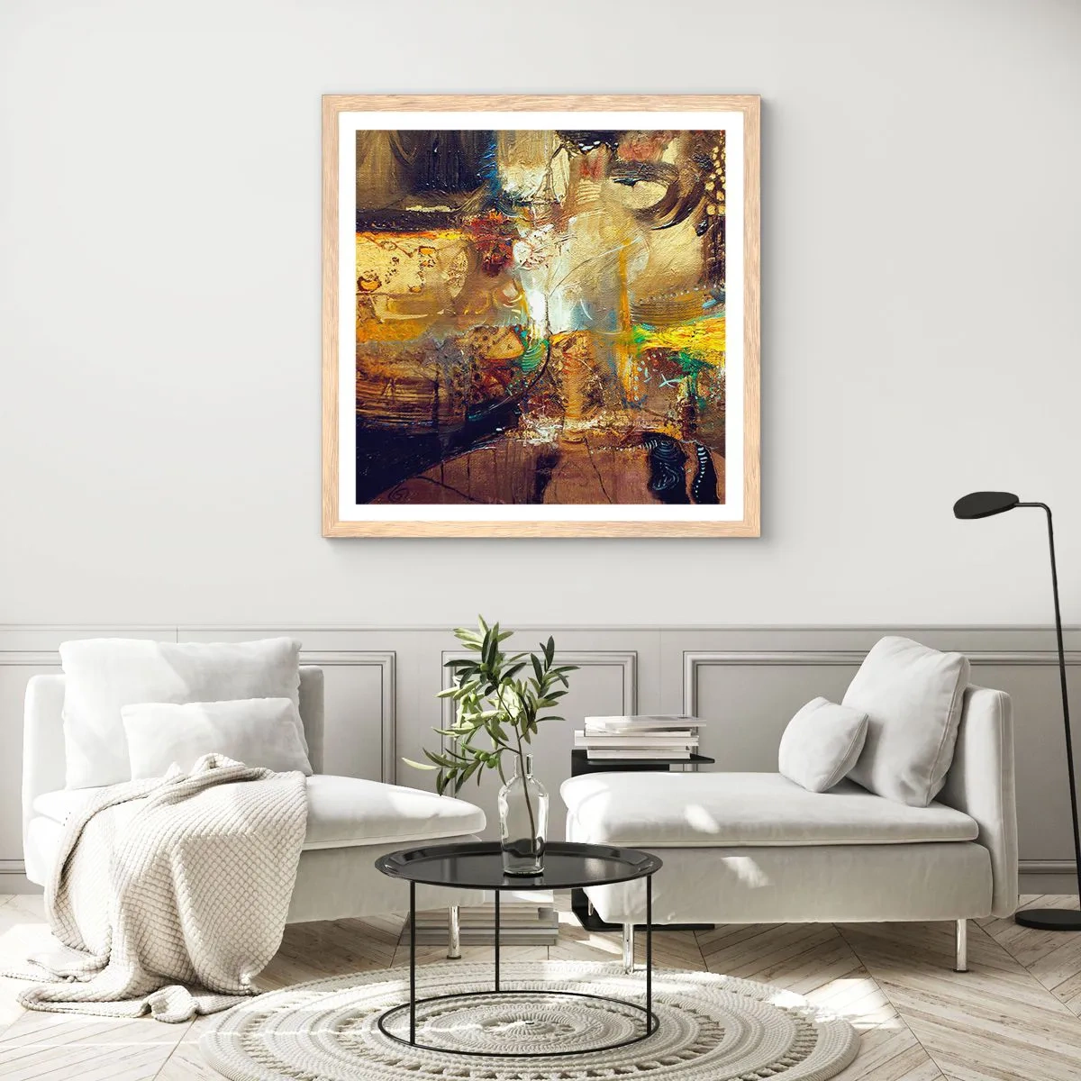 Een poster in een licht eiken lijst - Koud, warmer, heet - 30x30 cm