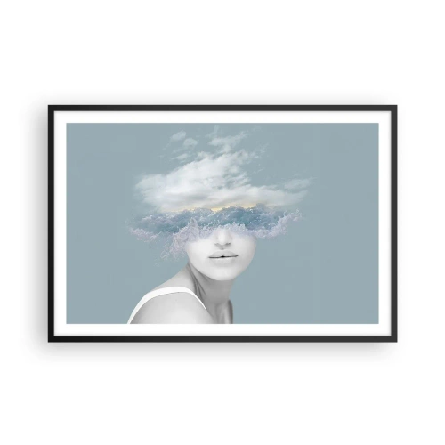 Poster in een zwarte lijst - Met hoofd in de wolken - 91x61 cm