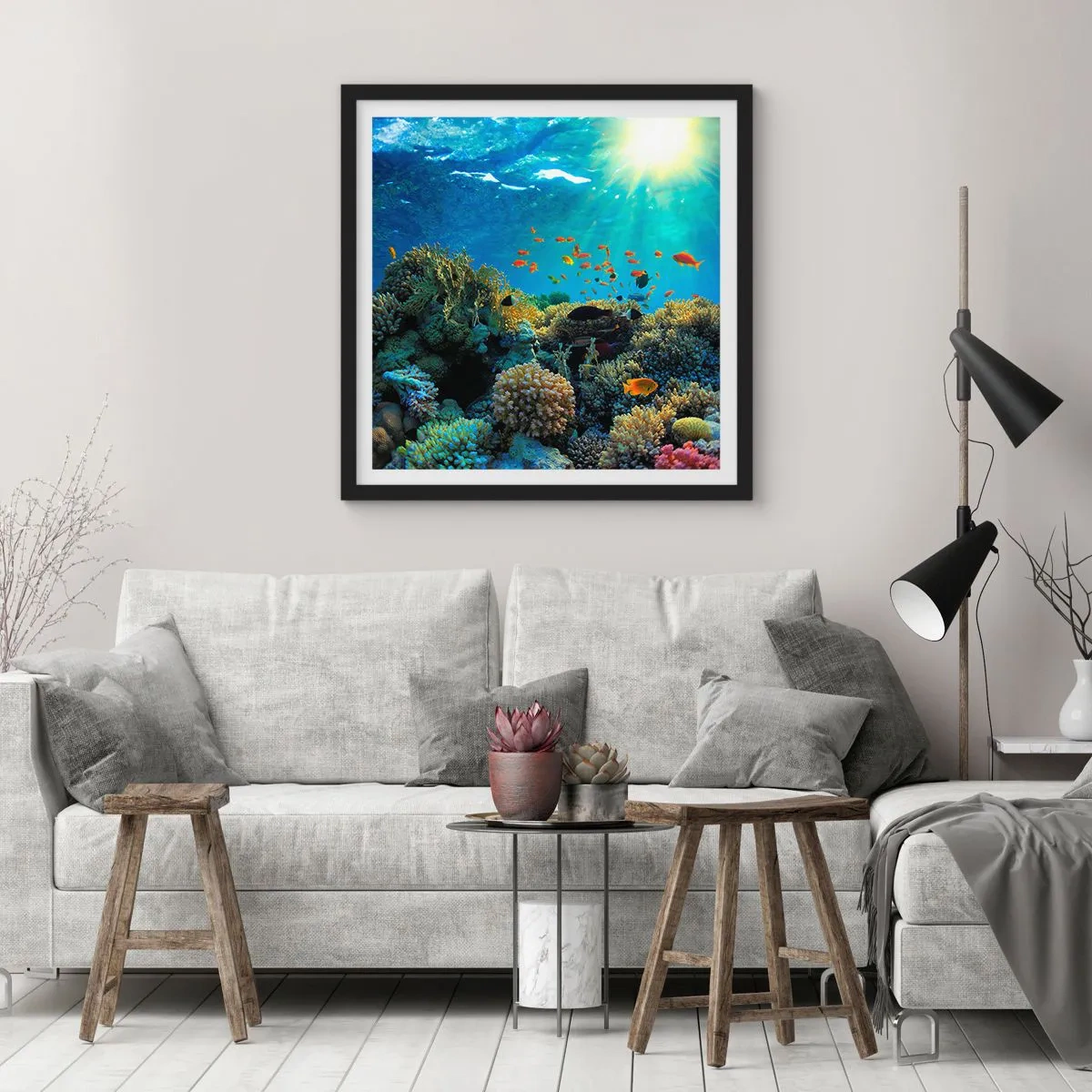 Poster in een zwarte lijst - Onderwater schatten - 40x40 cm