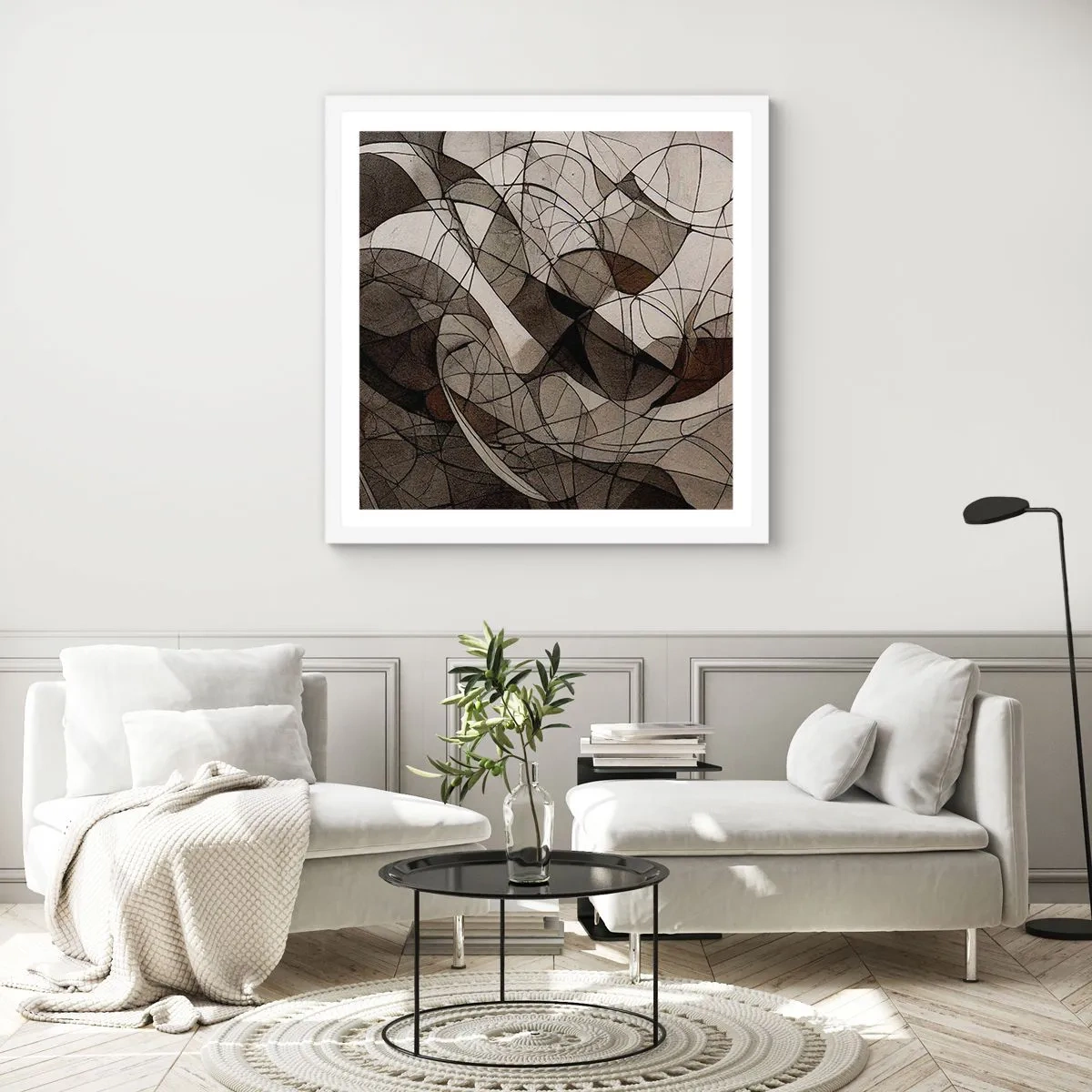 Poster in een witte lijst - Circulatie van aardekleuren - 50x50 cm