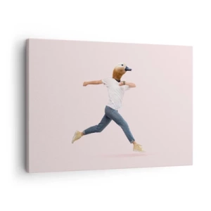 Schilderen op canvas - Een surrealistisch figuur met een bewegende eendenkop - 70x50cm - Een snufje absurditeit - Moderne wanddecoratie voor woonkamer en slaapkamer ARTTOR