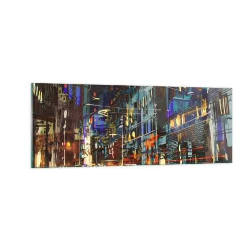 Schilderen op glas - Avonddrukte op straat - 140x50 cm