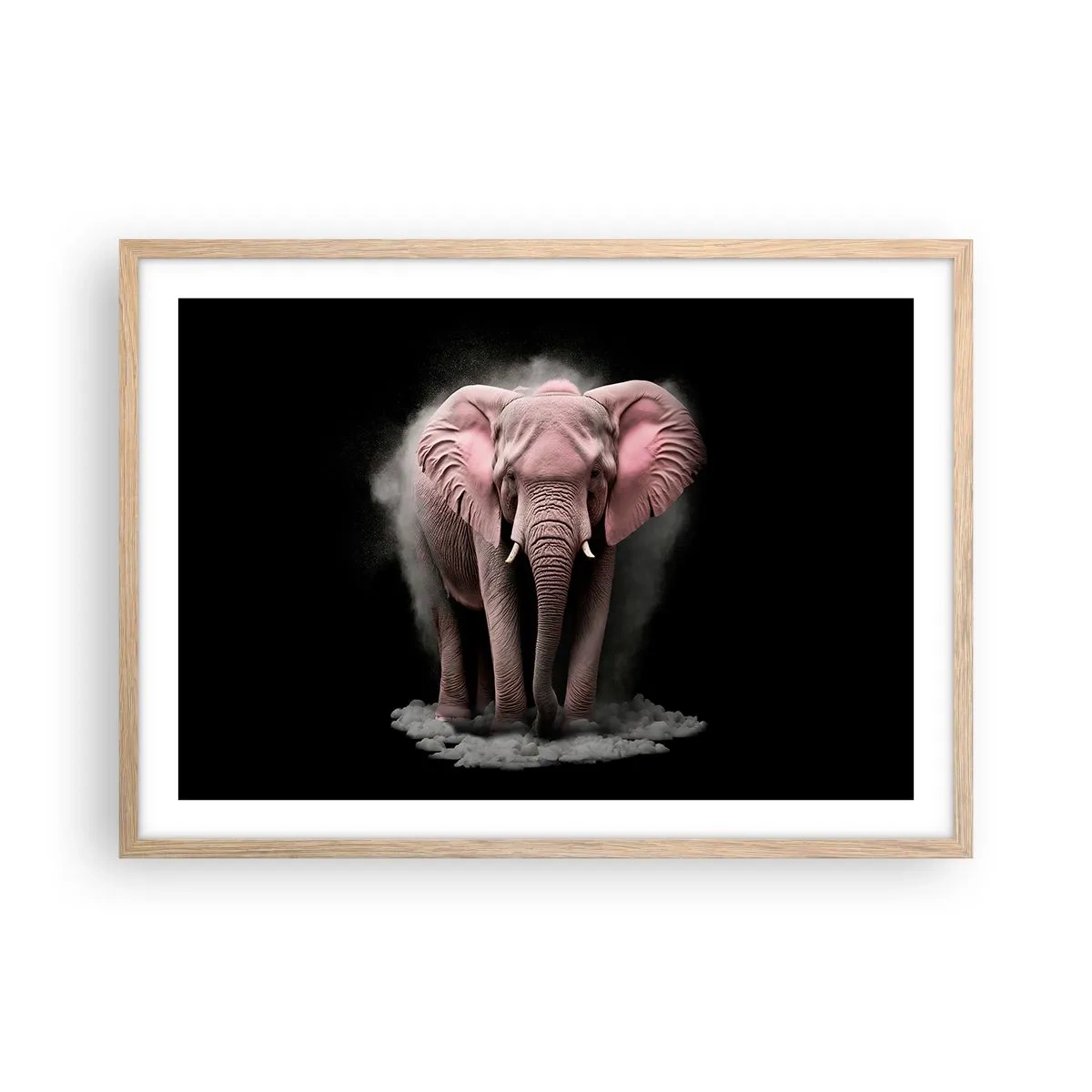 Een poster in een licht eiken lijst - Denk niet aan een roze olifant! - 70x50 cm