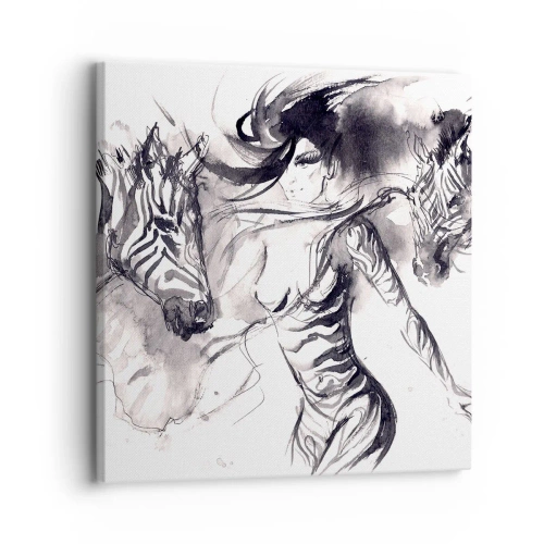 Schilderen op canvas - Dansend met de zebra's - 30x30 cm