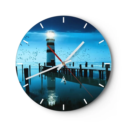 Wandklok - Klok - Een vuurtoren verlicht 's nachts boven een kalme zee - 30x30cm - En je bent niet bang in het donker - Moderne wanddecoratie voor woonkamer, keuken en slaapkamer ARTTOR