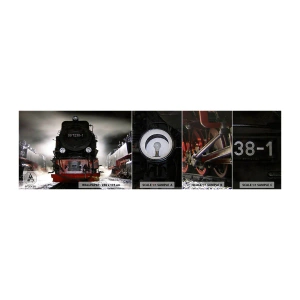 Fotobehang Monster Zelfklevend Deluxe Sticker - Hij staat en hapt, hapt en blaast - Stoomlocomotief, Treinstation, Automobiel - 100x30 cm