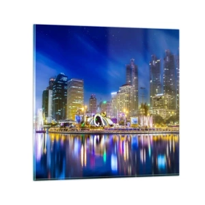 Schilderen op glas - Regenboognacht in de metropool - 60x60 cm
