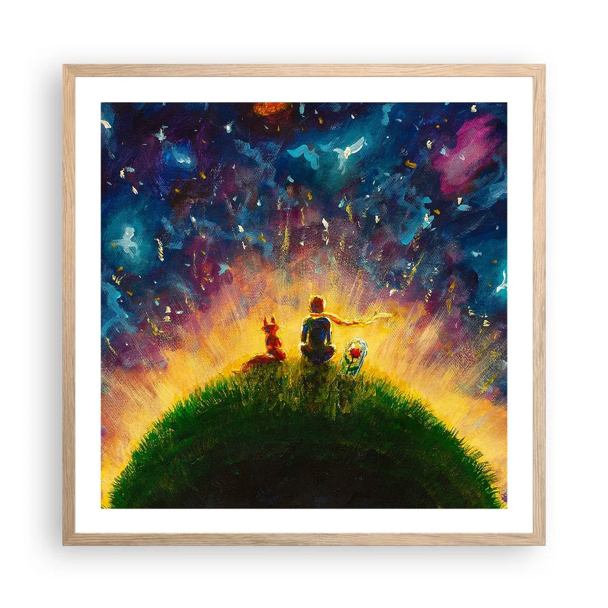 Een poster in een licht eiken lijst - Liefde en vriendschap - de hele wereld - 60x60 cm