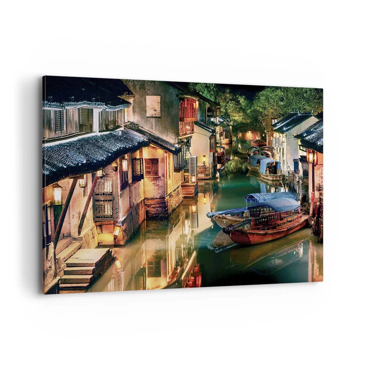 Schilderen op canvas - Een avond op een Chinese straat - 100x70 cm
