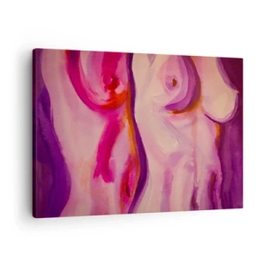Schilderen op canvas - Een abstracte interpretatie van het vrouwelijk silhouet in roze en paars. - 70x50cm - Ode aan vrouwelijkheid - Moderne wanddecoratie voor woonkamer en slaapkamer ARTTOR