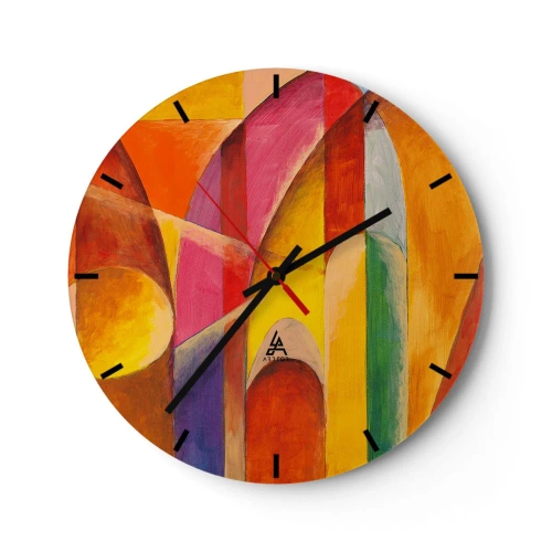 Wandklok - Klok - Kleurrijke abstractie met geometrische vormen - 30x30cm - Kathedraal van de zon - Moderne wanddecoratie voor woonkamer, keuken en slaapkamer ARTTOR