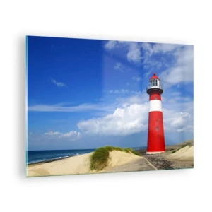 Schilderen op glas - Een rode vuurtoren tegen een blauwe lucht - 70x50cm - Een droom eenzame plek - Moderne wanddecoratie voor woonkamer en slaapkamer ARTTOR