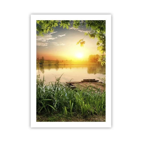 Poster - Landschap in een groen kader - 50x70 cm