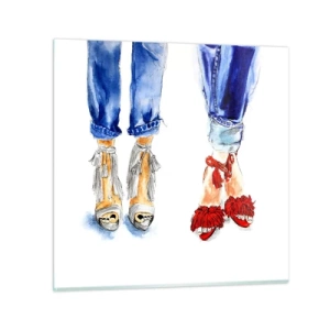 Schilderen op glas - Misschien gaan we wandelen? - 30x30 cm