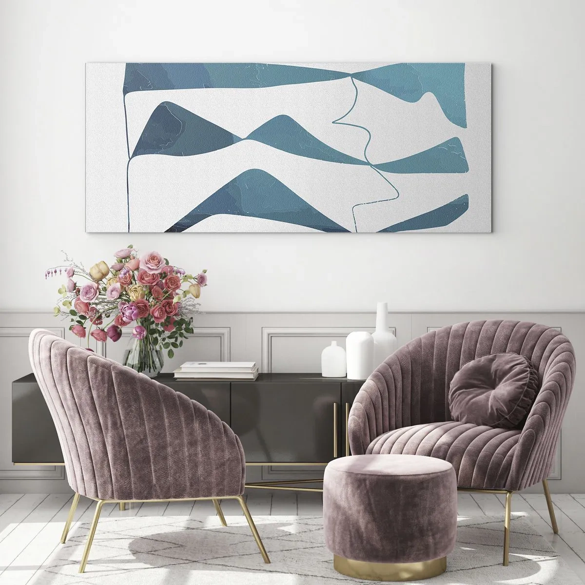 Schilderen op glas - Abstractie: turquoise verbinding - 100x40 cm