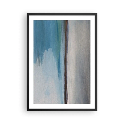 Poster in een zwarte lijst - Abstract landschap in tinten blauw en grijs - 50x70cm - Horizontaal landschap - Moderne wanddecoratie voor woonkamer en slaapkamer ARTTOR