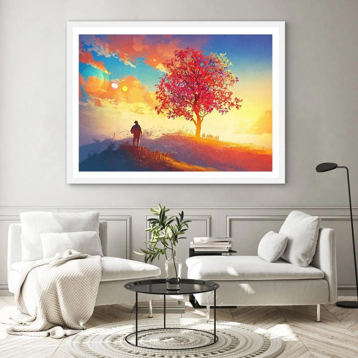 Poster in een witte lijst - Pelgrim bij de bestemming - 100x70 cm