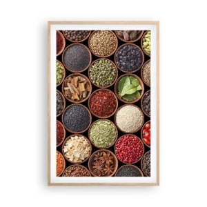Een poster in een licht eiken lijst - Alle smaken van de wereld - 61x91 cm