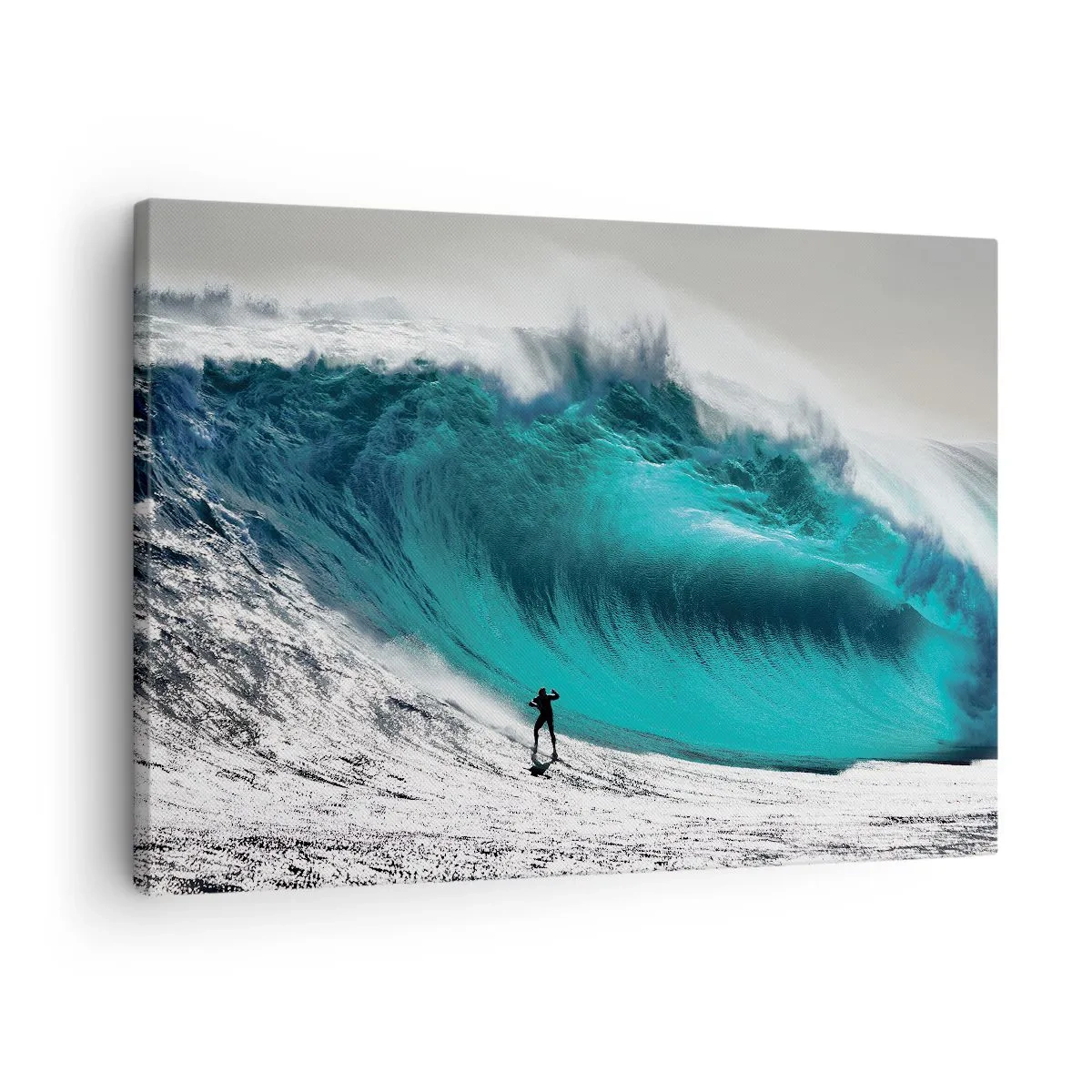 Schilderen op canvas - Surfer voor een enorme golf - 70x50cm - Uitdaging aanvaard - Moderne wanddecoratie voor woonkamer en slaapkamer ARTTOR