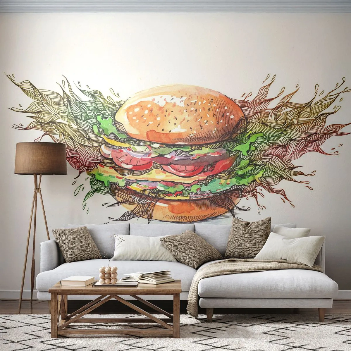 Fotobehang Premium Sand - Hete verleiding - Gastronomie, Hamburger, Culinair - 100x70 cm
