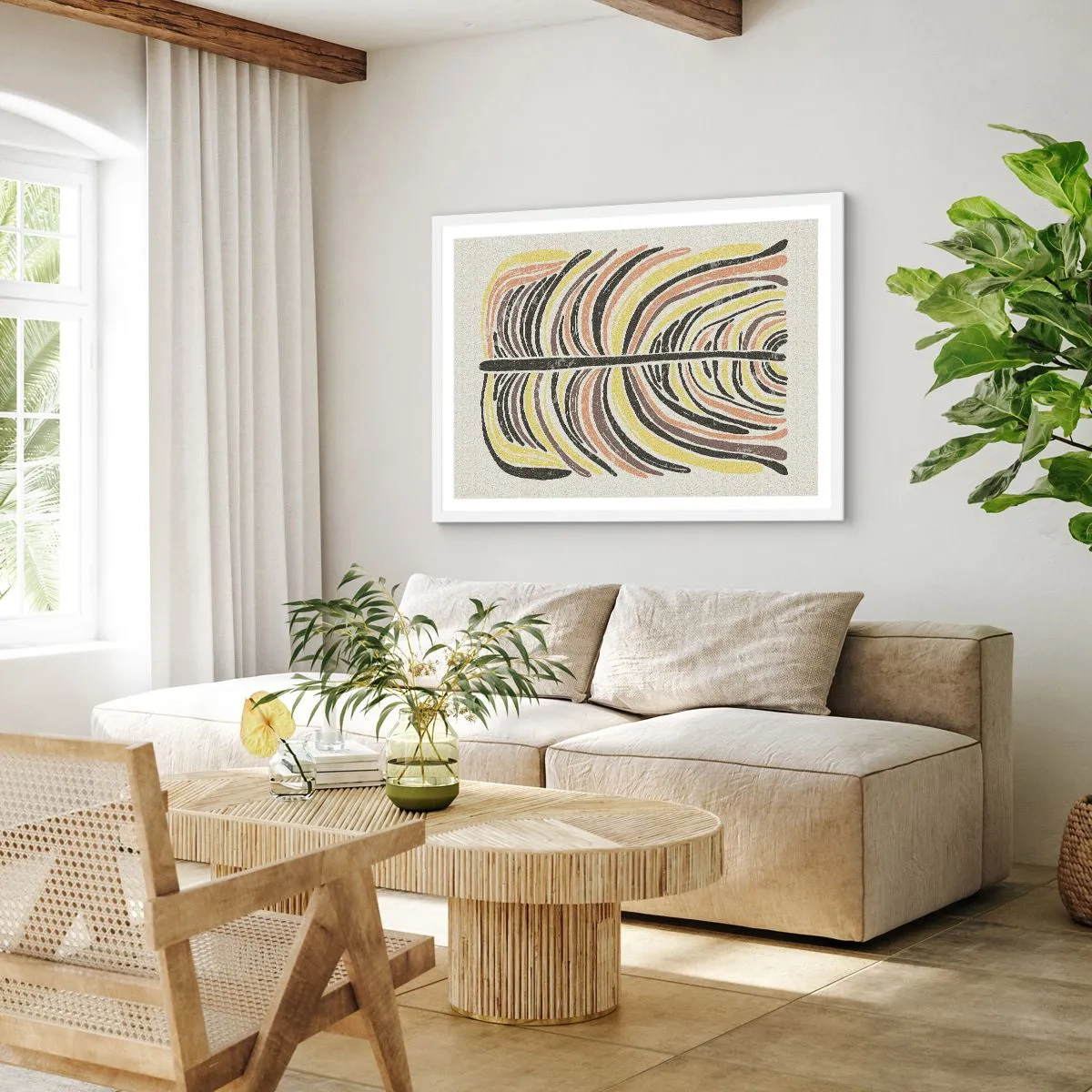 Poster in een witte lijst - Abstractie vol leven - 50x40 cm