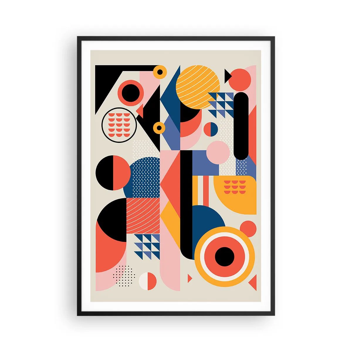 Poster in een zwarte lijst - Compositie: speel rond - 70x100 cm