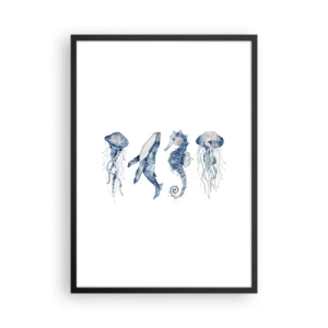 Poster in een zwarte lijst - Zeedieren in aquarelstijl - 50x70cm - Zee wonderen - Moderne wanddecoratie voor woonkamer en slaapkamer ARTTOR