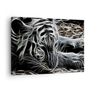 Schilderen op canvas - Een abstract patroon met het silhouet van een kat op een zwarte achtergrond. - 70x50cm - Een onderzoek naar de lichtheid van katten - Moderne wanddecoratie voor woonkamer en slaapkamer ARTTOR