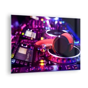 Schilderen op glas - Kleurrijke DJ-apparatuur met rode koptelefoon - 70x50cm - Voordat het plezier begint - Moderne wanddecoratie voor woonkamer en slaapkamer ARTTOR