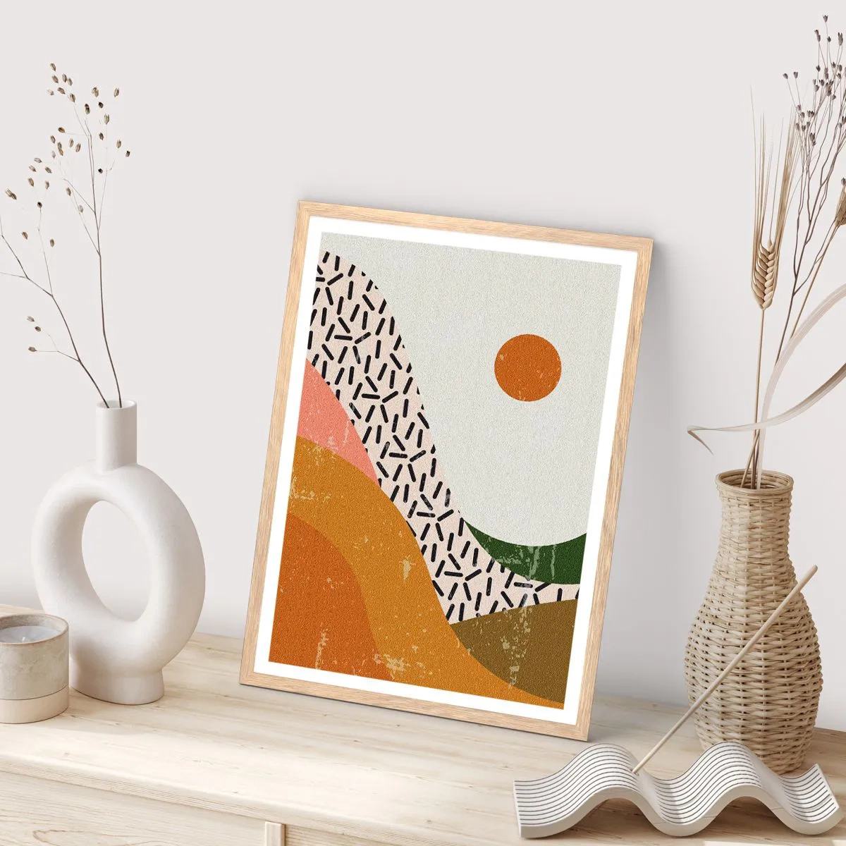 Een poster in een licht eiken lijst - Zonne-abstractie - 40x50 cm