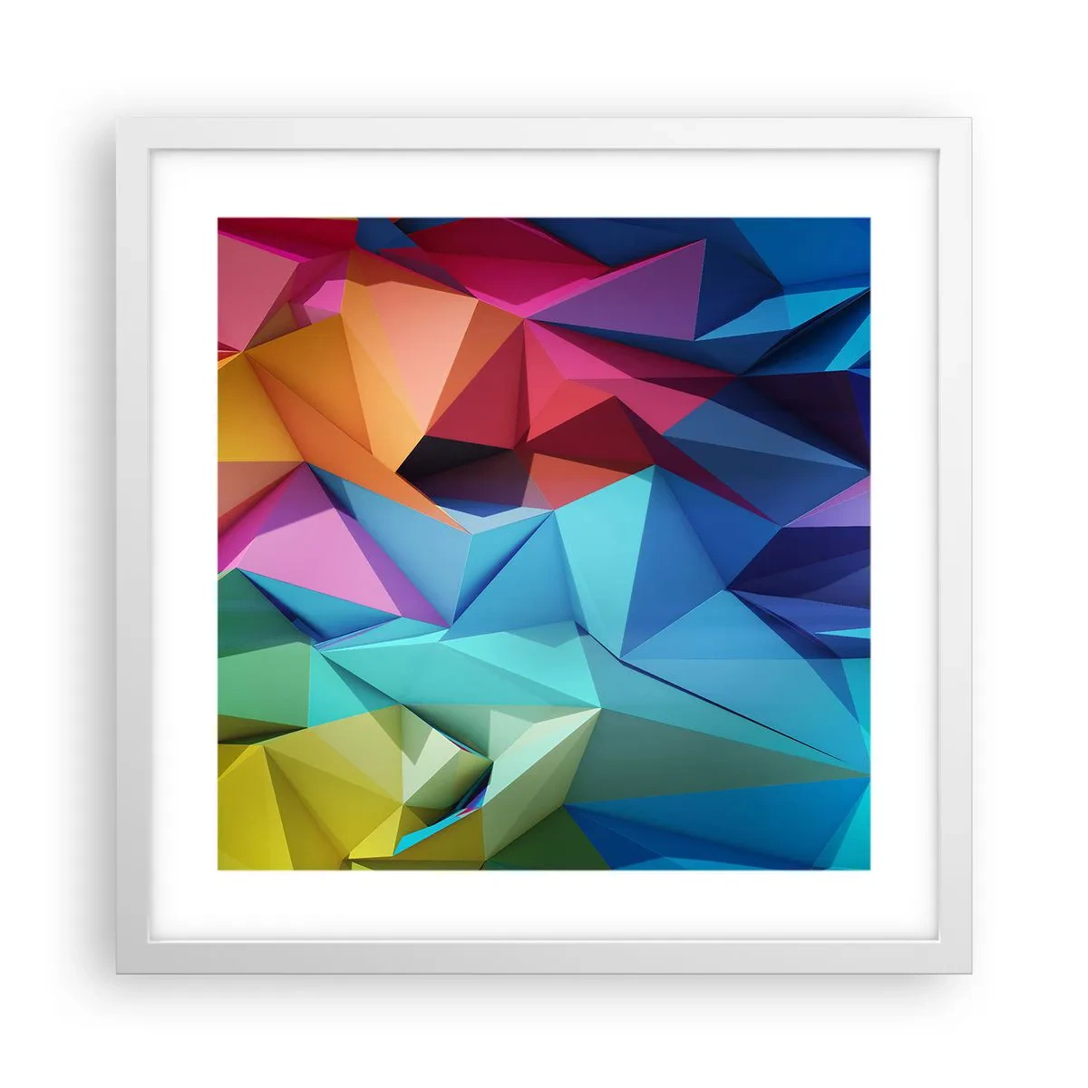 Poster in een witte lijst - Regenboog origami - 40x40 cm