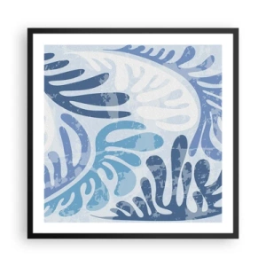 Poster in een zwarte lijst - Blauwe varens - 60x60 cm