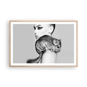 Een poster in een licht eiken lijst - Dame met een chinchilla - 91x61 cm