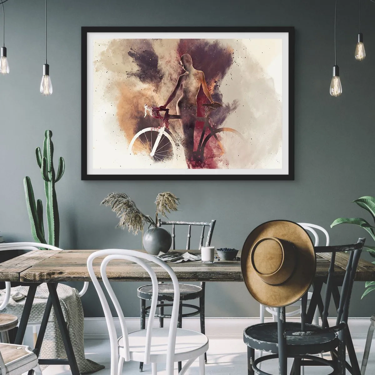 Poster in een zwarte lijst - Een fietsziel in marmeren vormen - 91x61 cm