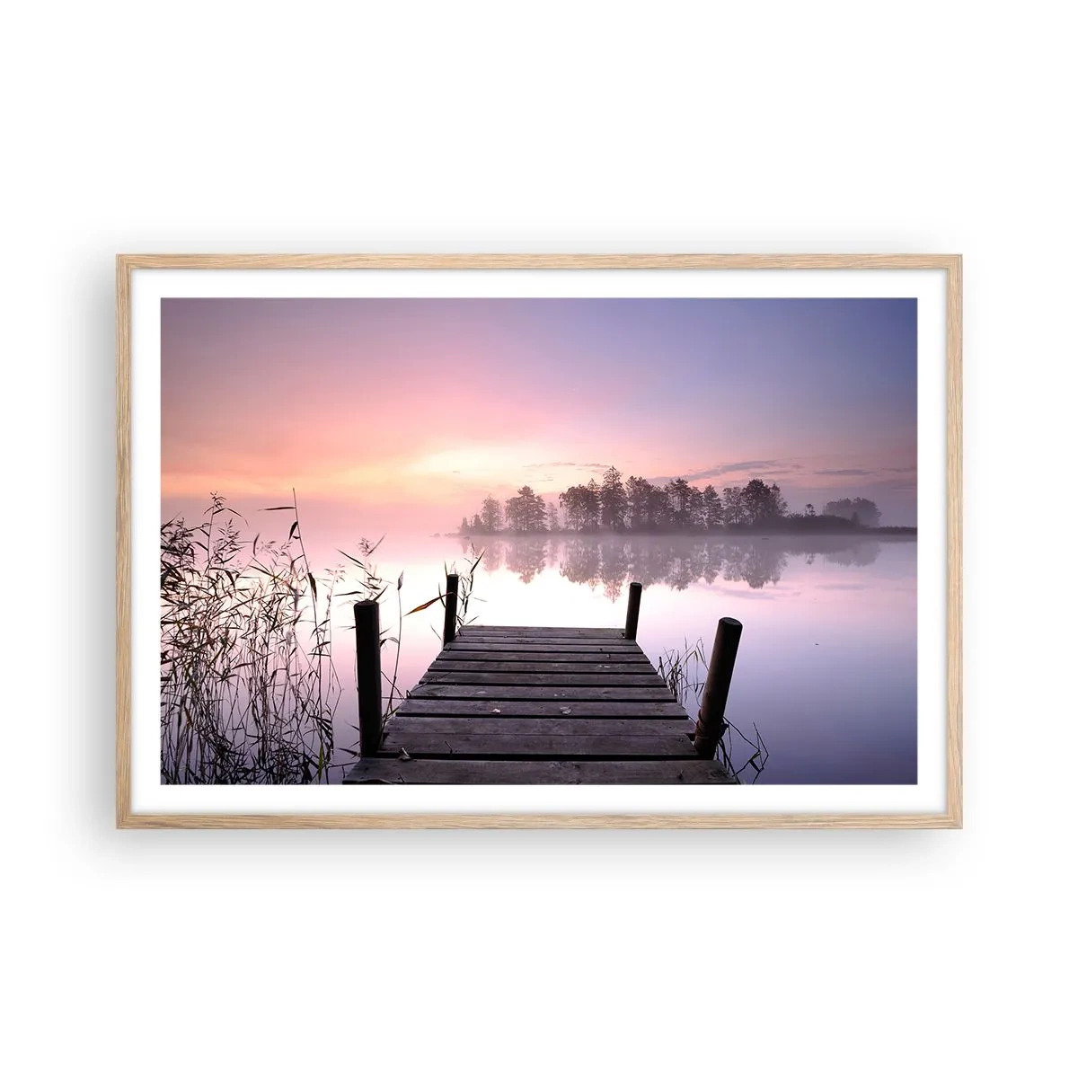 Een poster in een licht eiken lijst - Van de lila mist... - 91x61 cm