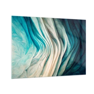 Schilderen op glas - Abstracte golven in tinten blauw en beige - 70x50cm - Blauwe onverzadigbaarheid - Moderne wanddecoratie voor woonkamer en slaapkamer ARTTOR