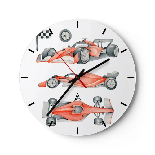 Wandklok - Klok - Rode raceauto's en een geblokte vlag op een witte achtergrond - 30x30cm - Jaag je droom na - Moderne wanddecoratie voor woonkamer, keuken en slaapkamer ARTTOR