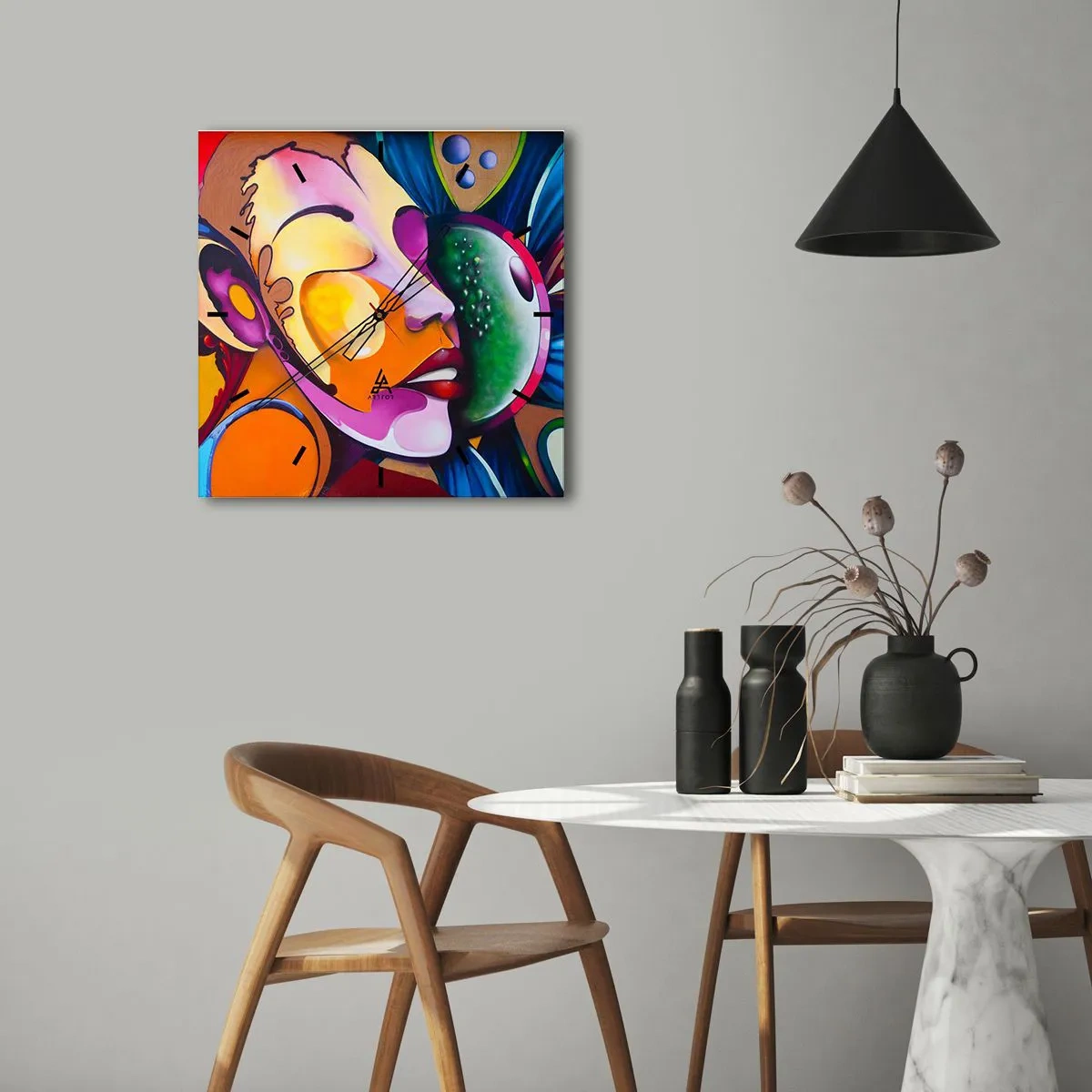 Wandklok - Klok - Aanraken met kleur - 30x30 cm