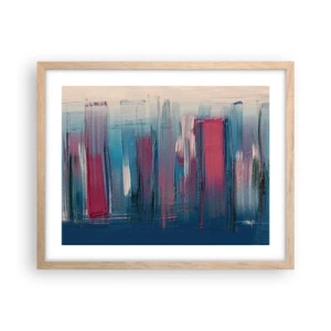 Een poster in een licht eiken lijst - Verticale compositie in blauw en rood - 50x40 cm