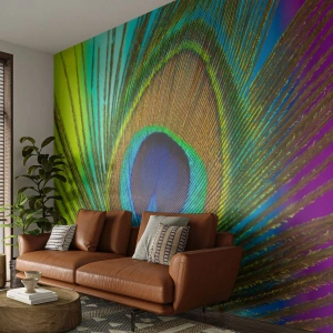 Fotobehang Premium Canvas - Oog in oog - Abstractie, Pauwenveer, Deel - 100x70 cm