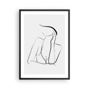Poster in een zwarte lijst - Een minimalistische lijn die het silhouet van een vrouw weergeeft - 50x70cm - Op de golf van dromen - Moderne wanddecoratie voor woonkamer en slaapkamer ARTTOR