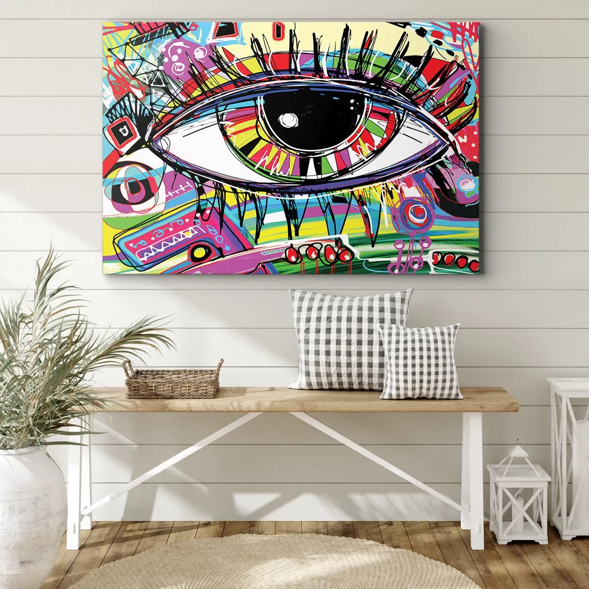 Schilderen op canvas - Kleurrijk abstract graffiti-oog - 70x50cm - Kleurrijk oog - kleurrijke ziel - Moderne wanddecoratie voor woonkamer en slaapkamer ARTTOR