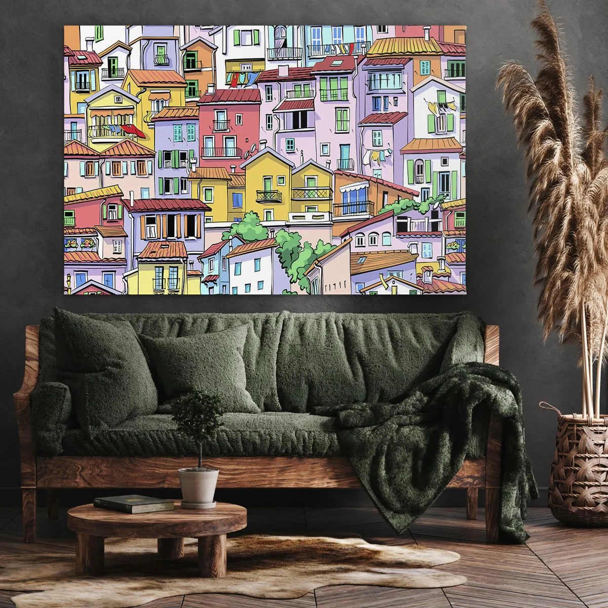 Schilderen op canvas - Vrolijke stad - 100x70 cm